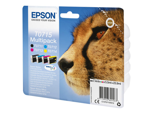EPSON 2LB T0715 ink cartridge black and tri-colour standard capacity black 7.4ml colour 3 x 5.5ml 4-pack blister without alarm