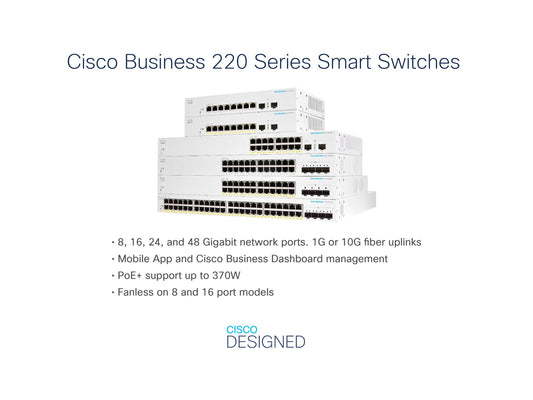 CISCO Business Switching CBS220 Smart 24-port Gigabit Full PoE 382W 4x1G SFP uplink
