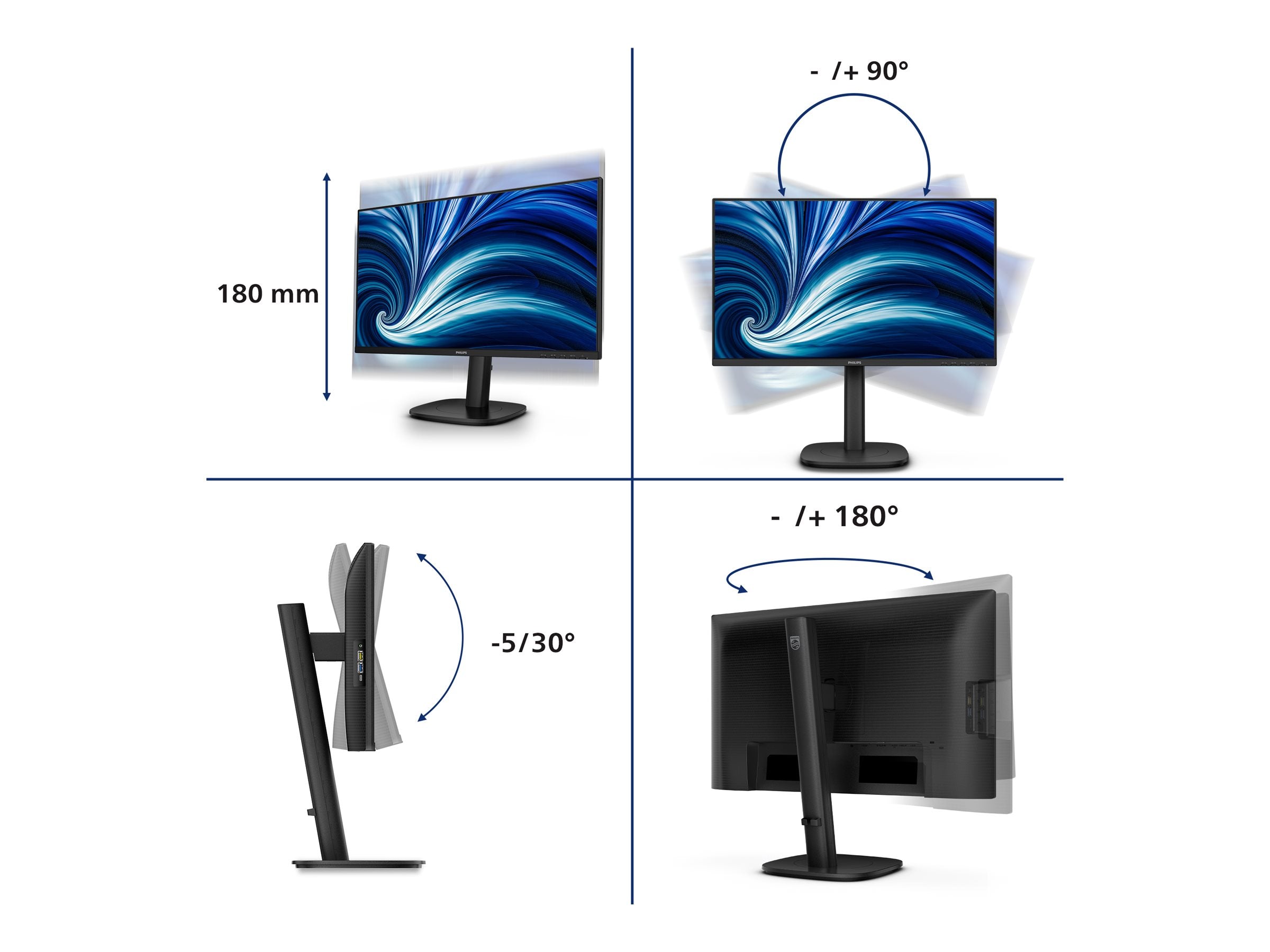 PHILIPS 24p 1920x1200 100Hz IPS Flat H/A 150 MM DICOM TUV EyeSafe certified USB HUB SPEAKERS DP HDMI Bri 300cd/m2 TCO 10