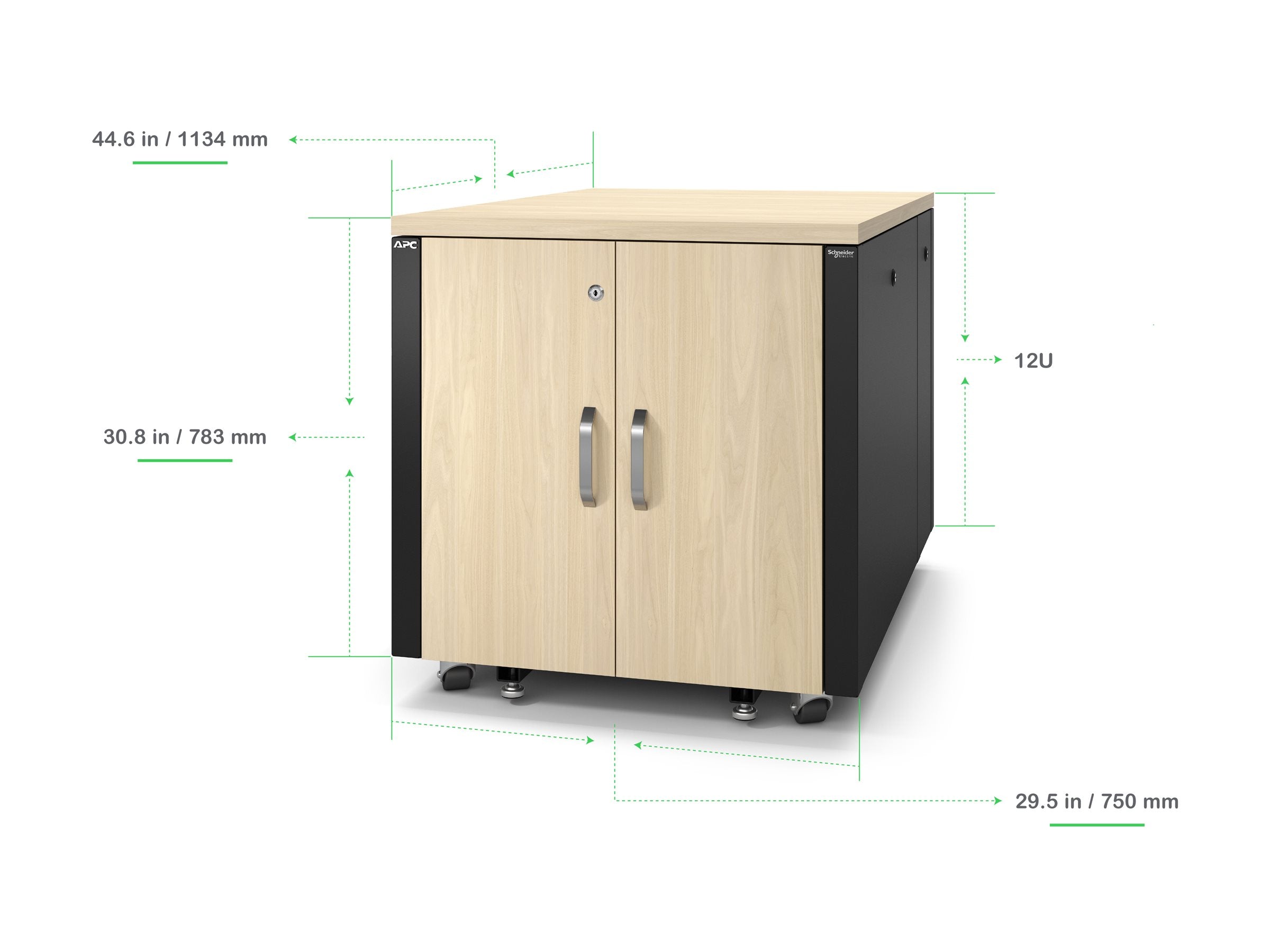 APC NetShelter Rack vertical soundproof AC 100-230V maple 12U 19 TAA Compliant