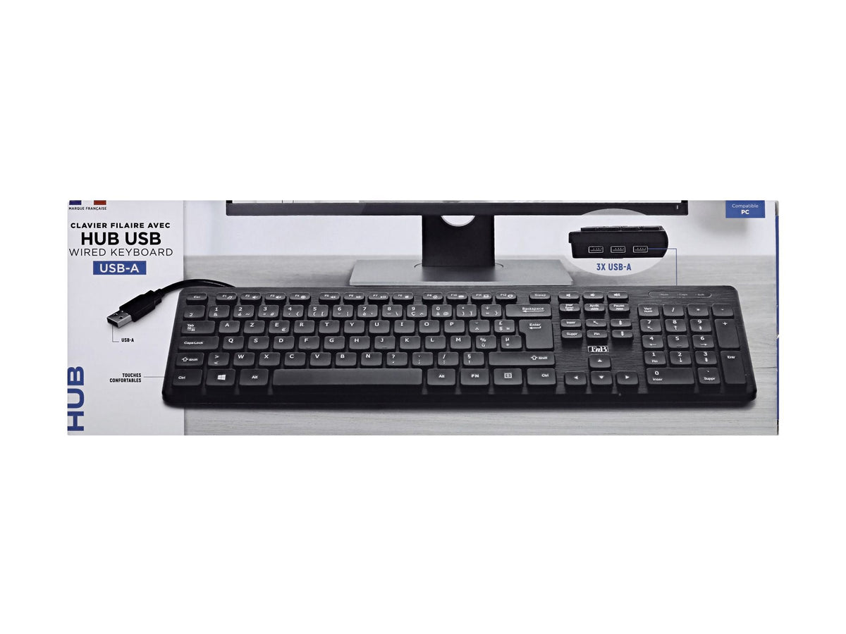 TNB HUB Wired Keyboard Built-In 3X Usb-A Hub Brushed Finish Fine Touches Automatic Connection No Installation Required