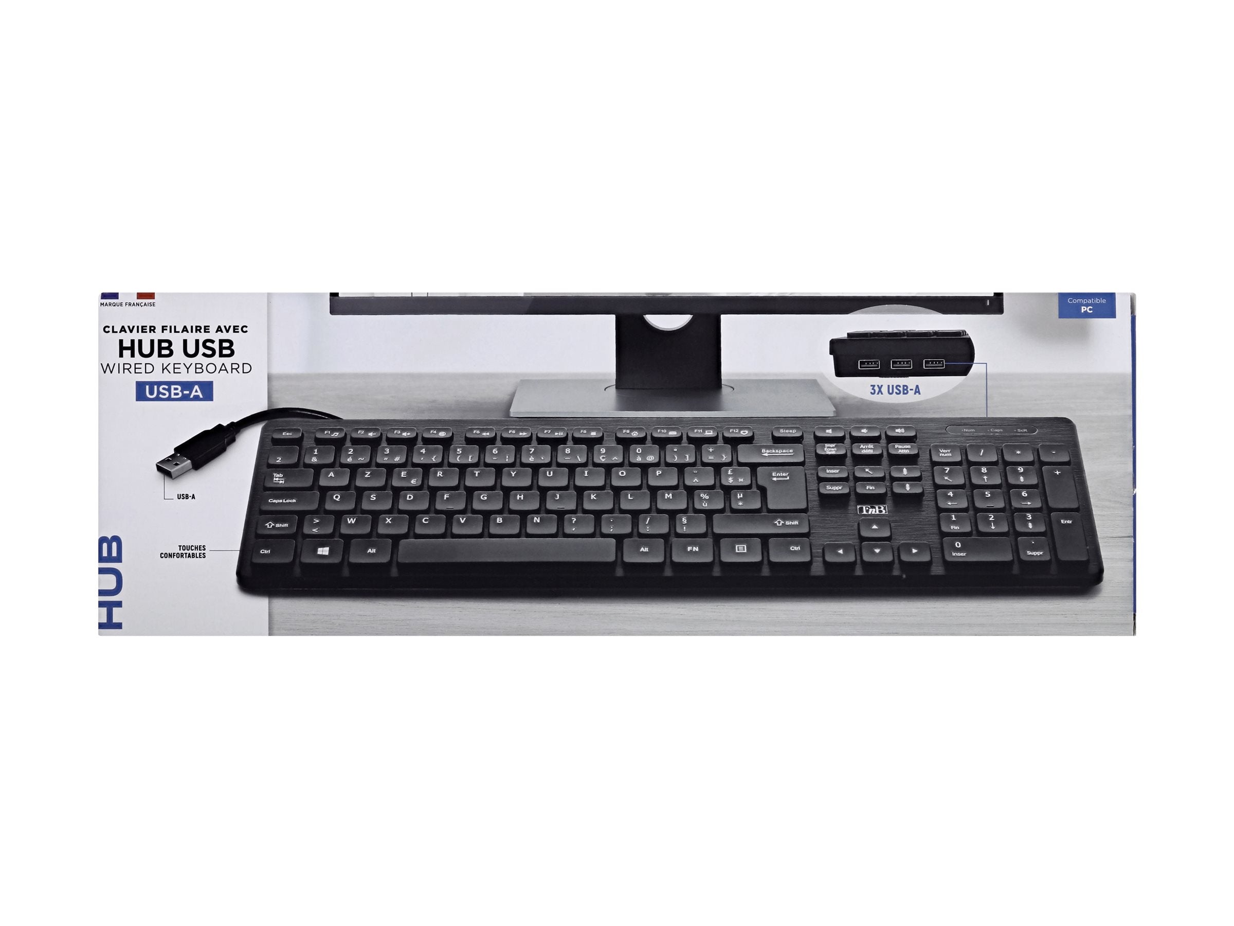 TNB HUB Wired Keyboard Built-In 3X Usb-A Hub Brushed Finish Fine Touches Automatic Connection No Installation Required