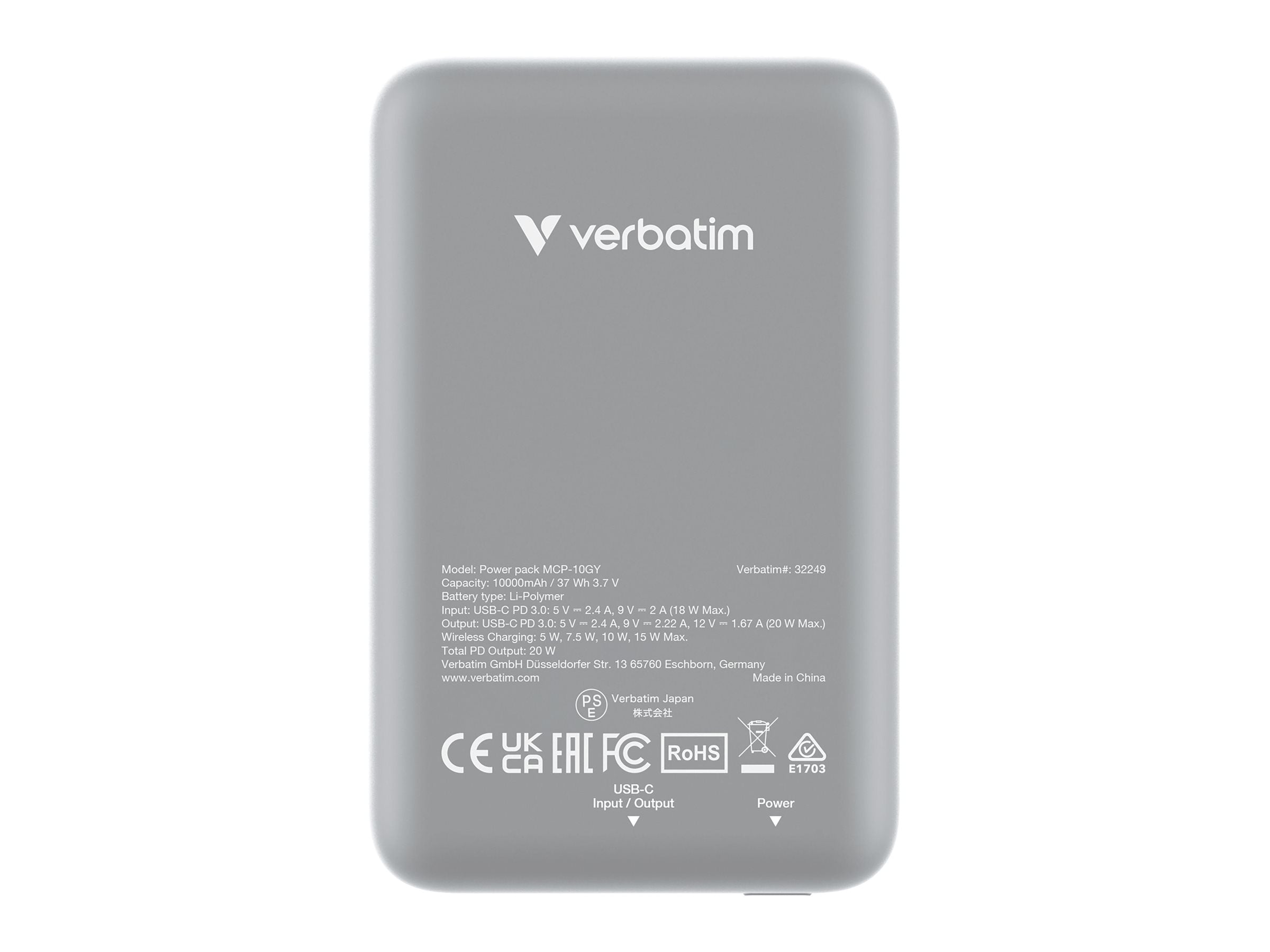 VERBATIM CHARGE N GO MAGNETIC WIRELESS POWER BANK 10000 GREY WCF (P)