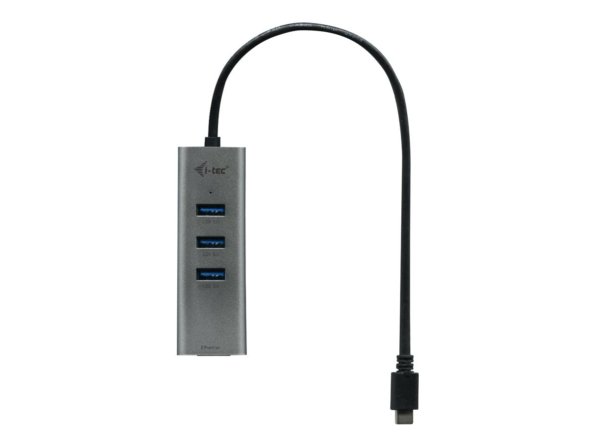 I-TEC USB-C Metal 3-Port HUB with Gigabit Ethernet Adapter 1xUSB-C to RJ-45 3xUSB 3.0 Port LED-Anzeige compatible with TB 3