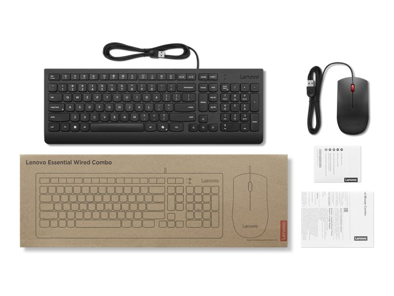 LENOVO Essential Wired Combo - Ensemble clavier et souris - USB - AZERTY - Français - noir - ThinkRed