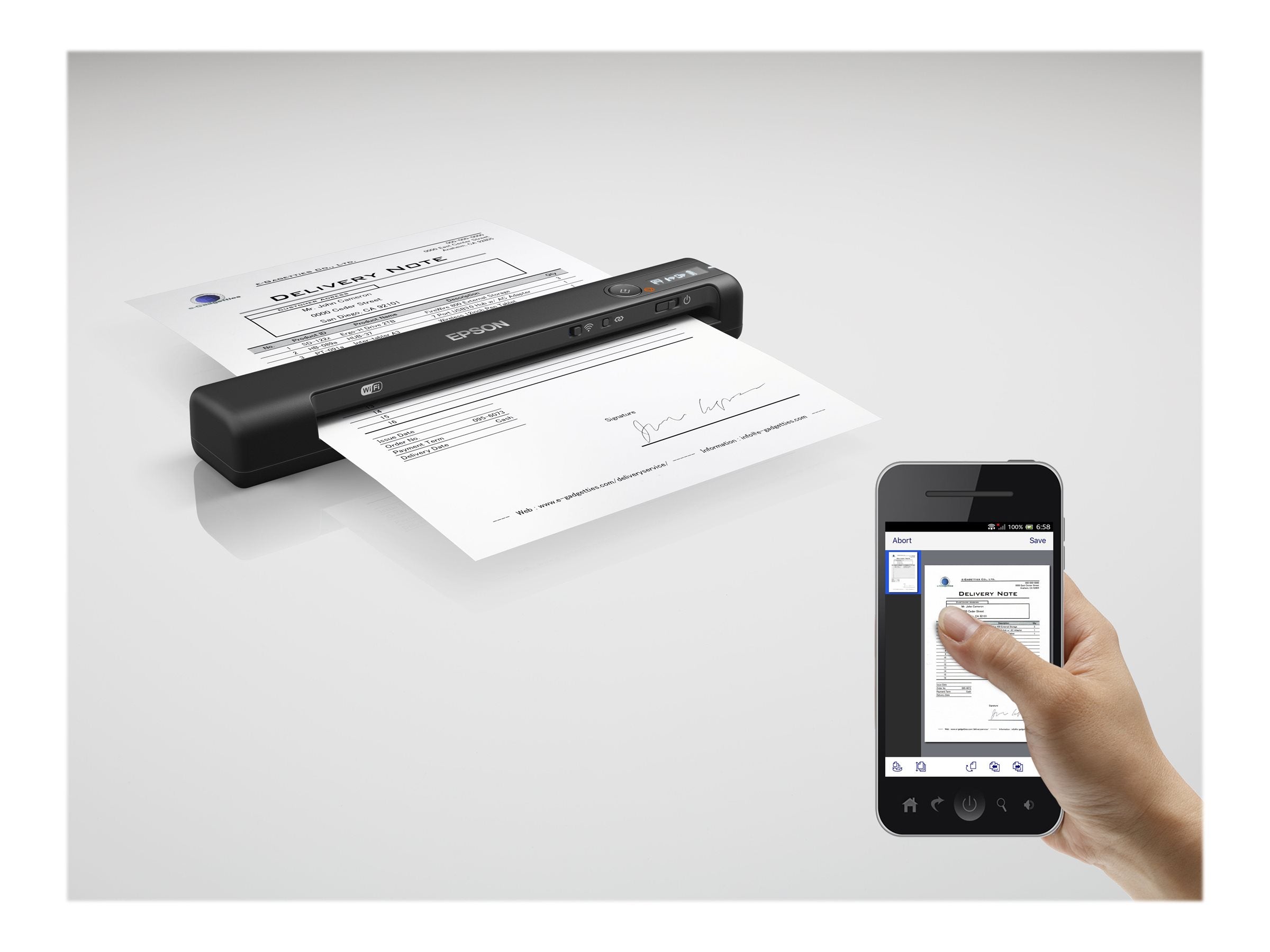 EPSON WorkForce ES-60W Sheetfed scanner Contact Image Sensor CIS A4 600x600dpi 300scans/d USB 2.0 Wi-Fi