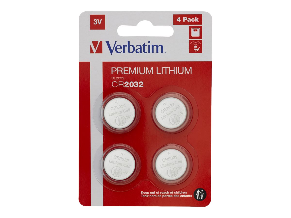 VERBATIM LITHIUM BATTERY CR2032 3V 4 PACK WCF (P)