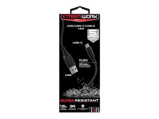 TNB XTREMWORK USB/USB-C 1.5m Cable Black/Grey