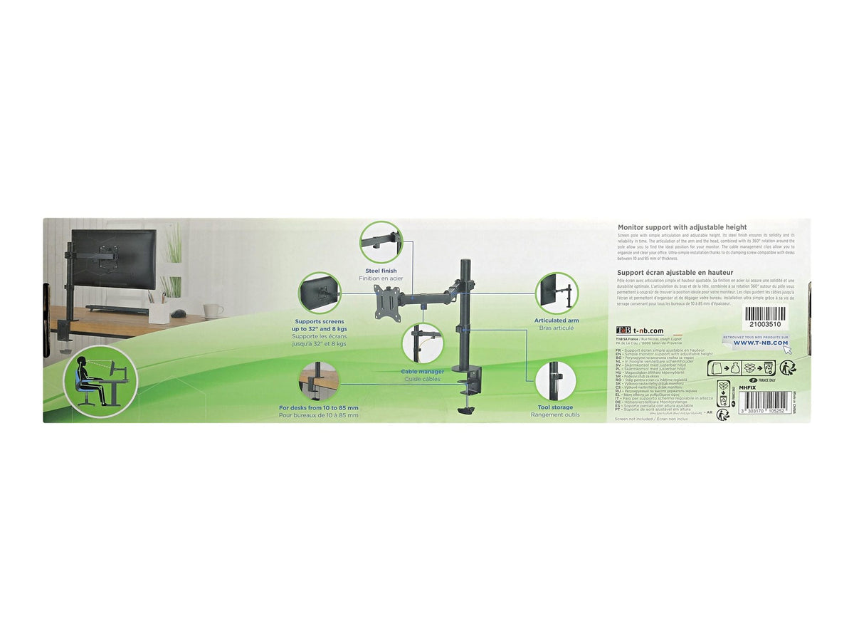 TNB ERGO Line Single Height Adjustable Monitor Stand Screen Pole With Simple Articulation And Height Adjustment