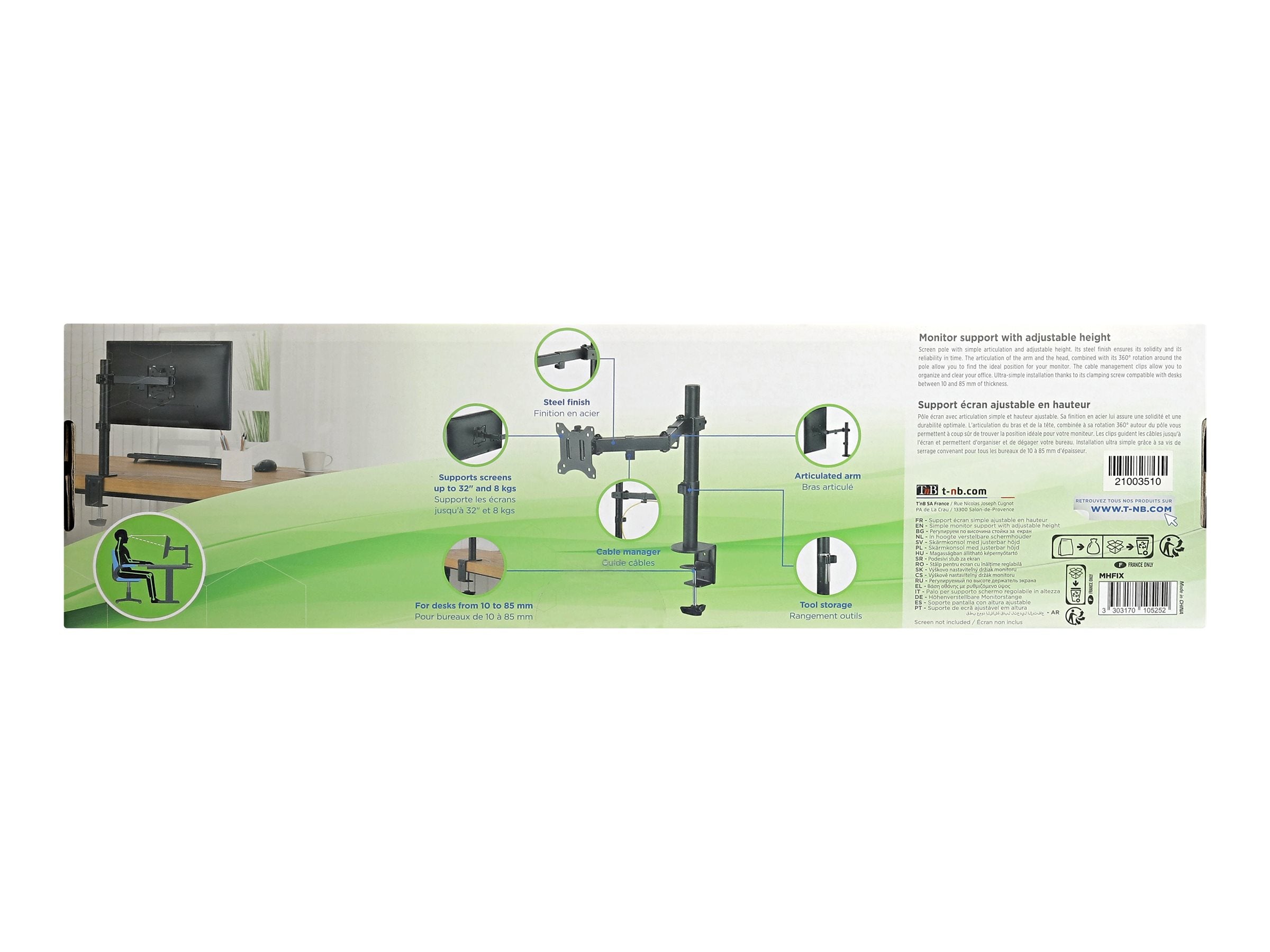TNB ERGO Line Single Height Adjustable Monitor Stand Screen Pole With Simple Articulation And Height Adjustment