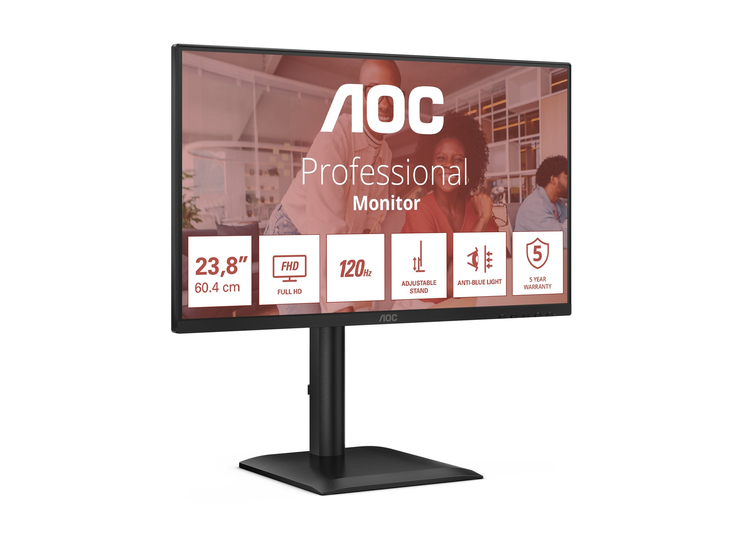 AOC 24E4U - Écran LED - 24"- 1920x 1080 Full HD  @ 120 Hz - IPS - 300 cd/m² - 1500:1 - 4 ms - HDMI, VG DP , HP, HAS garantie 5 ans