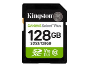 KINGSTON Canvas Select Plus Carte mémoire SDXC  128Go Gen3 150MB/s C10 UHS-I U3 V30