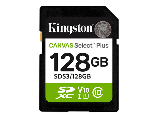 KINGSTON Canvas Select Plus Carte mémoire SDXC  128Go Gen3 150MB/s C10 UHS-I U3 V30