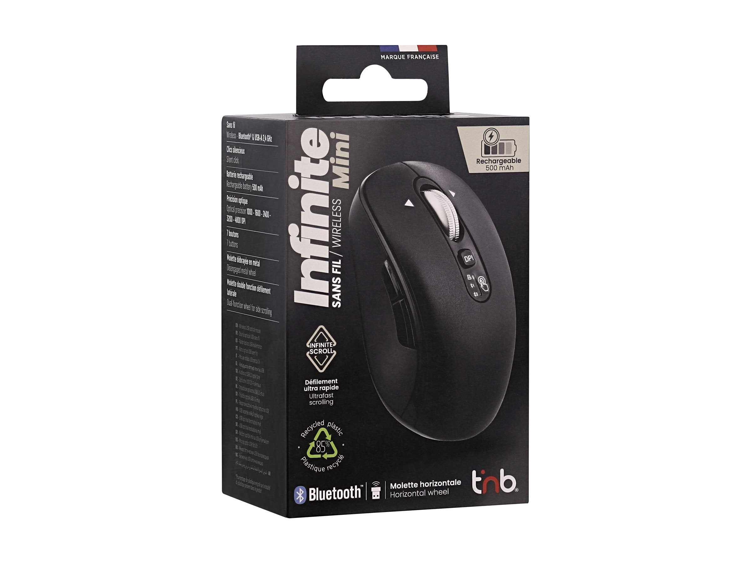 TNB INFINITE MINI - Souris sans fil rechargeable molette double fonction - noir