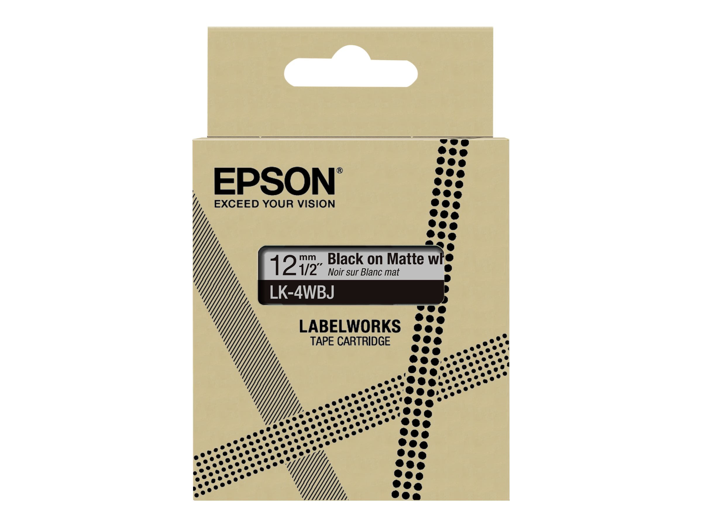 EPSON Matte Tape White/Black 12mm 8m LK-4WBJ