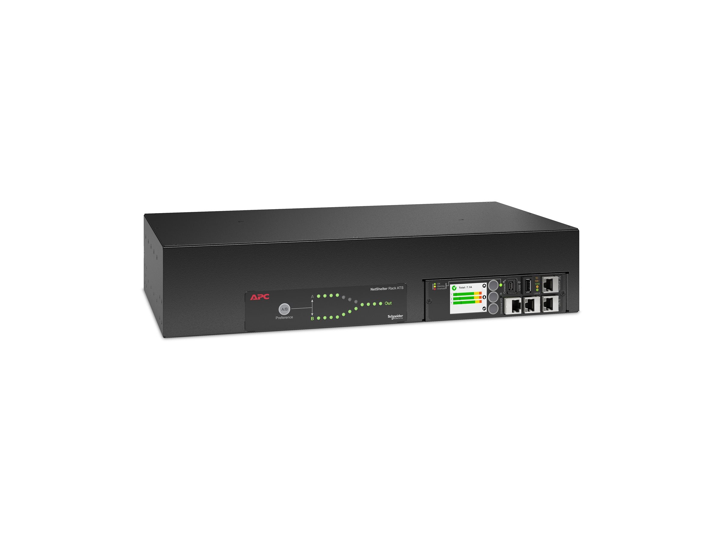 APC NetShelter Automatic transfer switch Rack AC 207-253V 7400VA 1-phase Ethernet 10/100/1000 USB oc 18 2U 2.43m cord Black