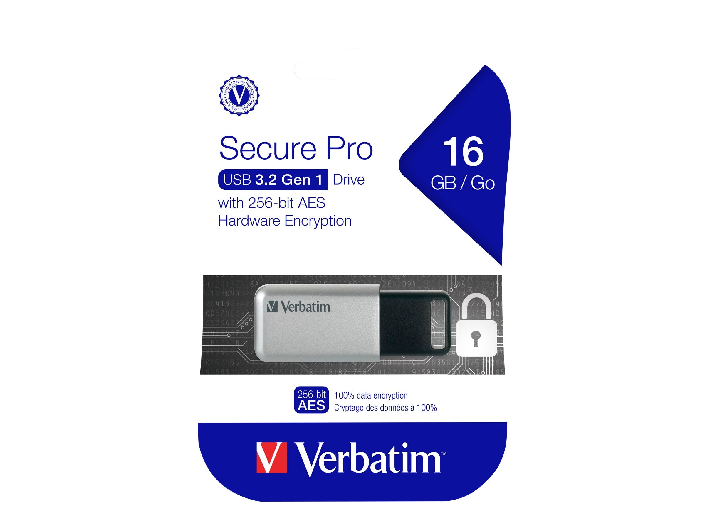 VERBATIM USB 3.2 DRIVE 16Go SECURE DATA PRO PC & MAC WCF (P)