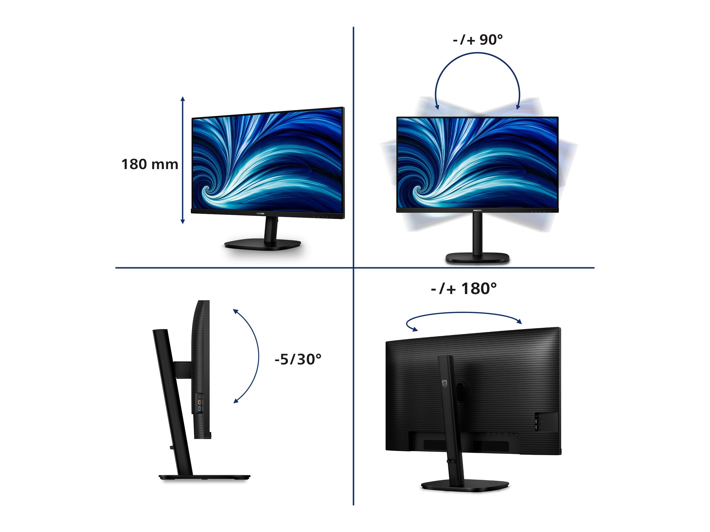 PHILIPS 32B2U3601/00 31.5p QHD IPS 100Hz 16:9 HDMI 2.0 DP 1.4 USB-C