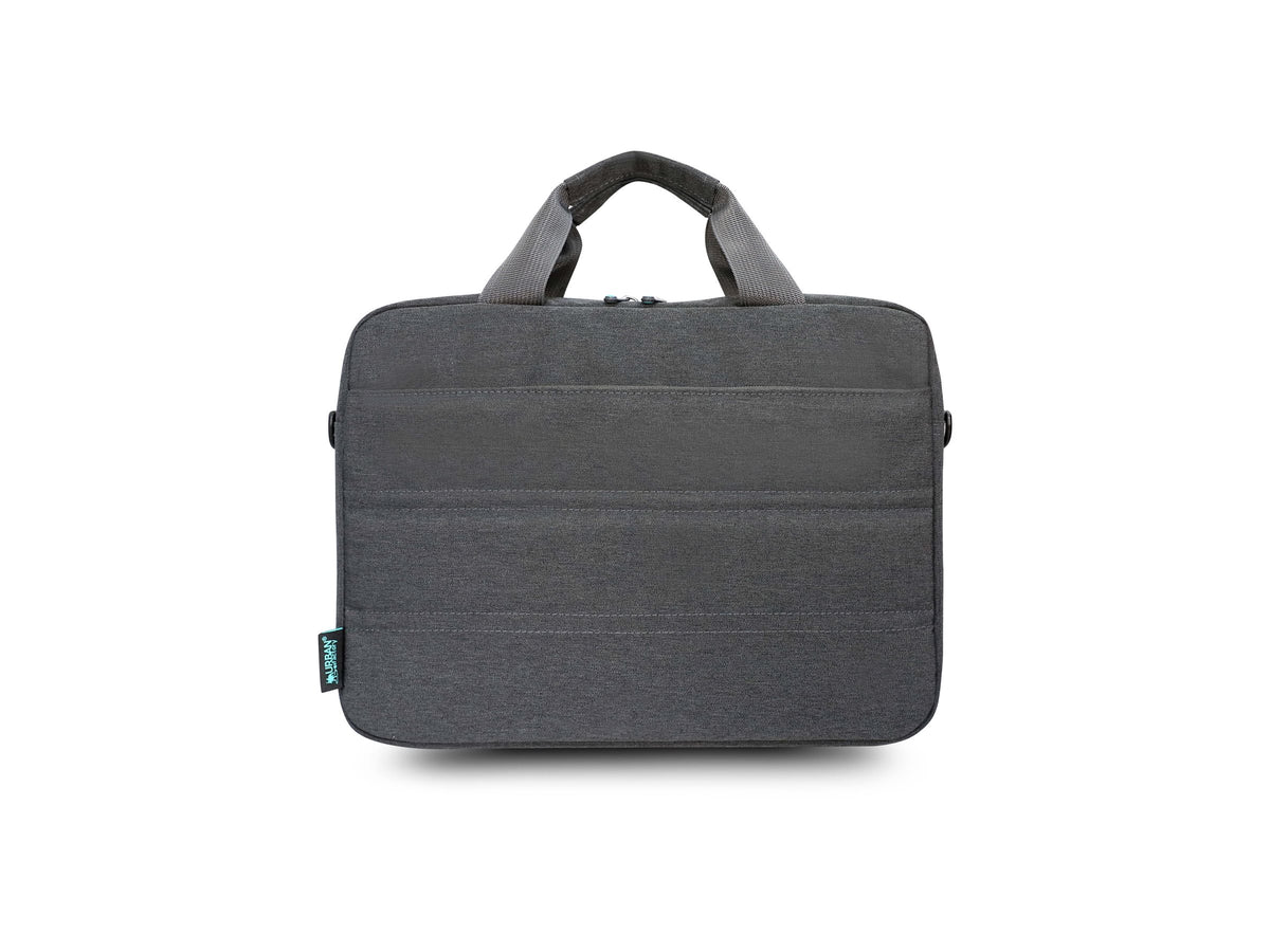 URBAN FACTORY Toploading bag made of recycled Nylon r-PET Reinforced notebook compartment Flat front pocket with zip Back patch