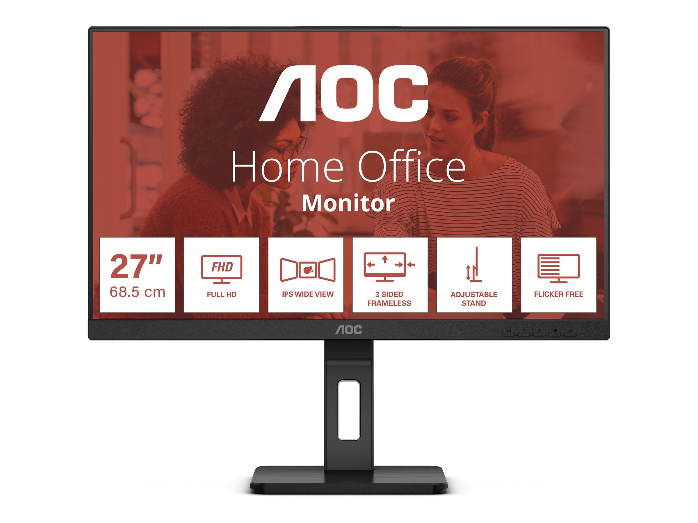 AOC 27E3QAF Écran LED - 27" - 1920 x 1080 Full HD @ 75 Hz - IPS - 1000:1 - 4 ms - HDMI, VG DP - HAS Pivot- Haut parleurs