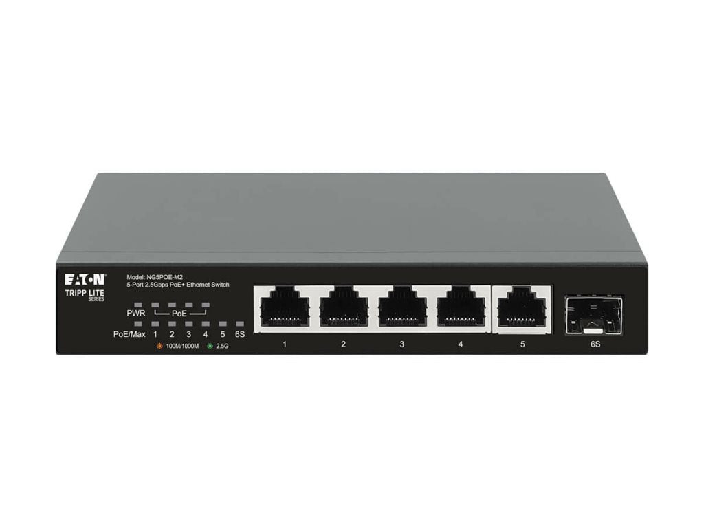 EATON 5-Port 2.5Gbps Desktop Gigabit Ethernet Unmanaged Switch with PoE+ Pass-Through 70W Metal Enclosure TAA