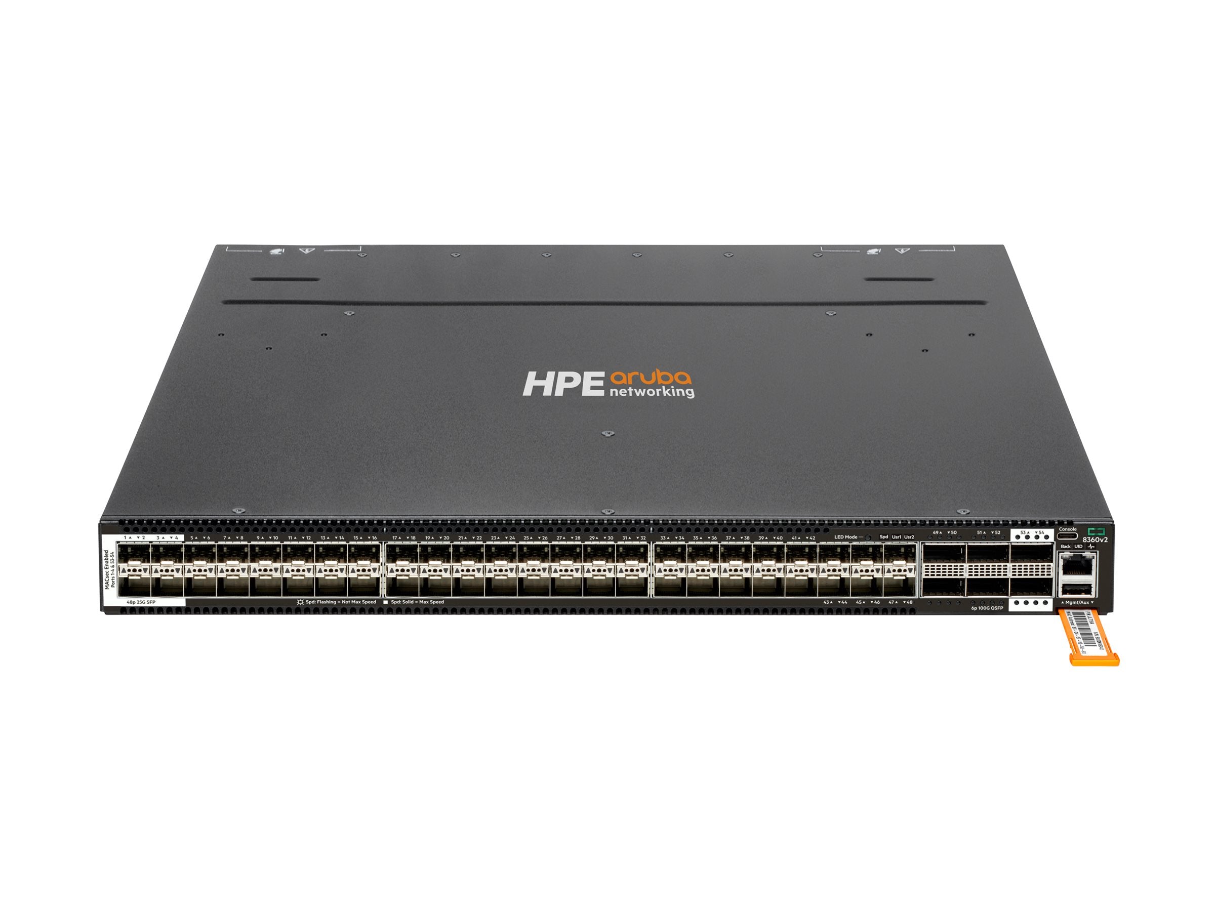 HPE Aruba 8360-48Y6C v2 48p 25G SFP/+/28 4 Sec 6p 100G QSFP+/28 2 Sec Frnt-to-Bck 5 Fans 2 AC Bdl EU en