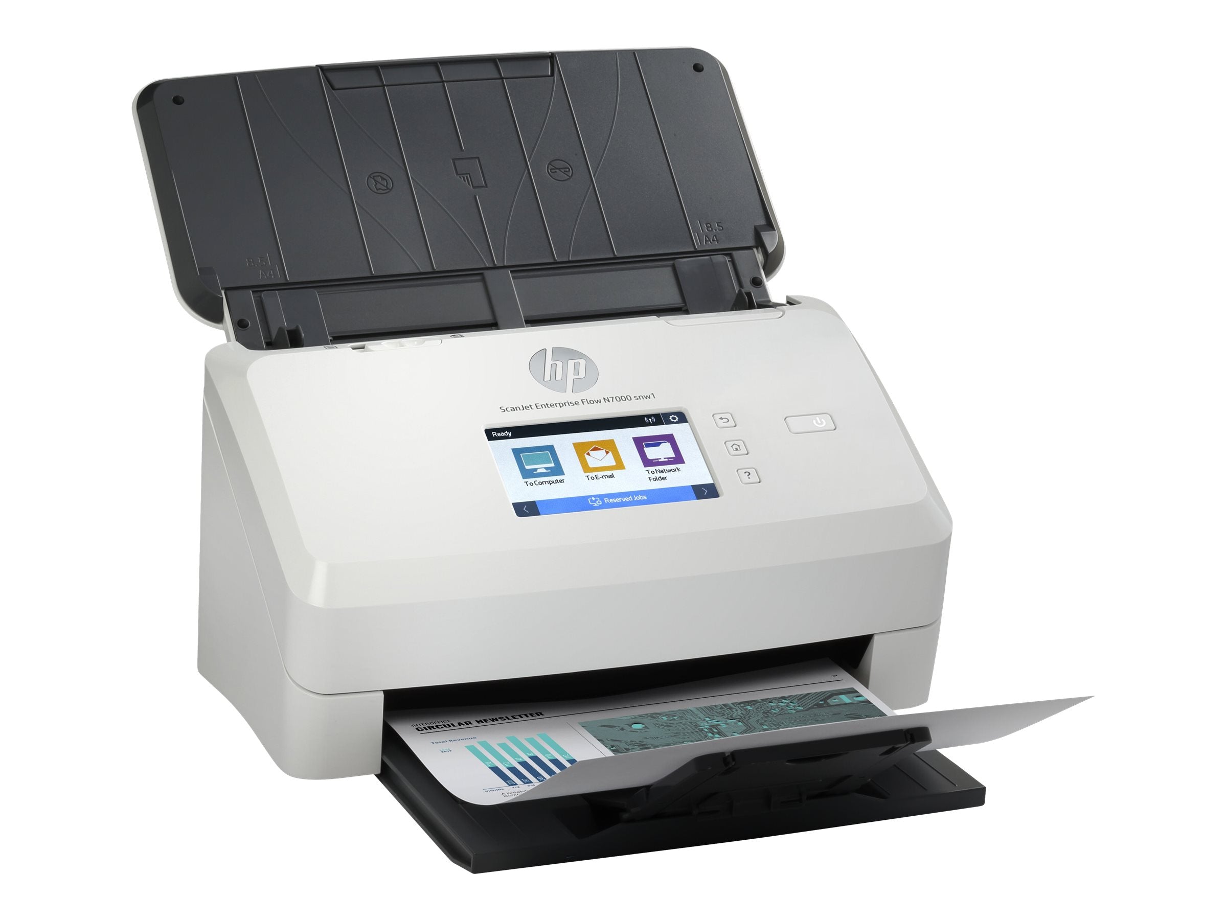 HP ScanJet Enterprise Flow N700 de document scanner CMOS CIS Duplex 216x3100mm 600x600dpi 75ppm ADF 80sheets 7500scans LAN Wi-Fi