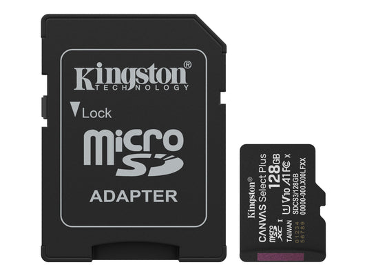 KINGSTON Canvas Select Plus Carte mémoire microSDXC 128Go Gen3 150MB/s A1 Adaptateur SD Inclus