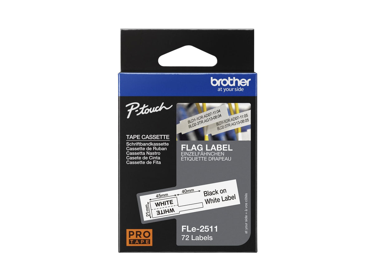 BROTHER FLe-2511 Black on White Flag Tape for Brother P-touch D800W P900W P950NW