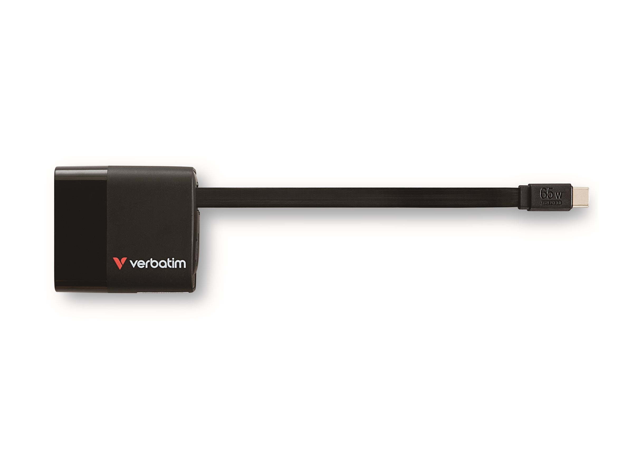 VERBATIM GAN CHARGER 65W 2 PORT RETR CABLE US/EU/UK ADP WCF (P)