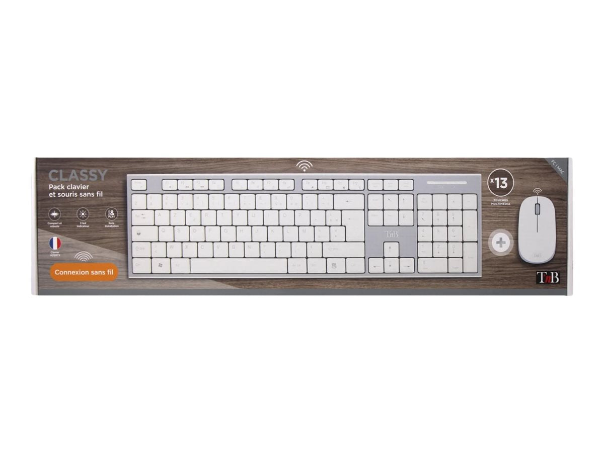 TNB CLASSY Wireless Keyboard/Mouse Combo Azerty High-End Finishes Compact Keyboard With Flat Comfortable And Silent Keys