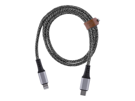 TNB PREMIUM - Nylon braided RPET USB-C to Lightning cable - metal connector - Leather cable tie - Black