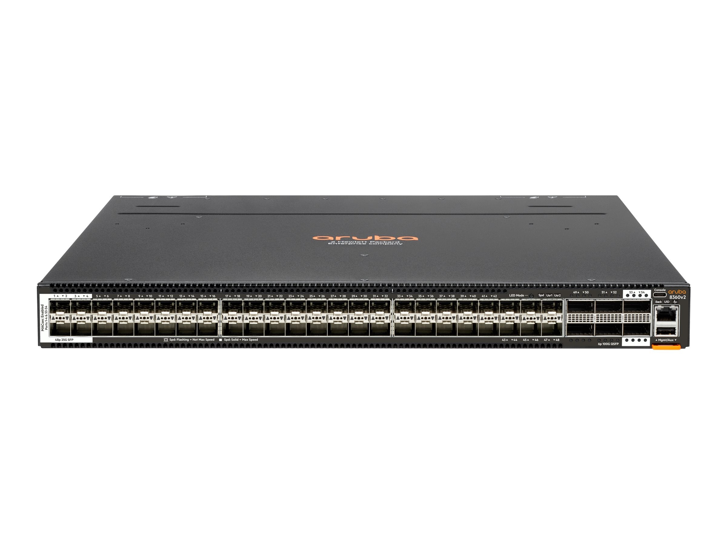 HPE Aruba 8360-48Y6C v2 48p 25G SFP/+/28 4 Sec 6p 100G QSFP+/28 2 Sec Frnt-to-Bck 5 Fans 2 AC Bdl EU en