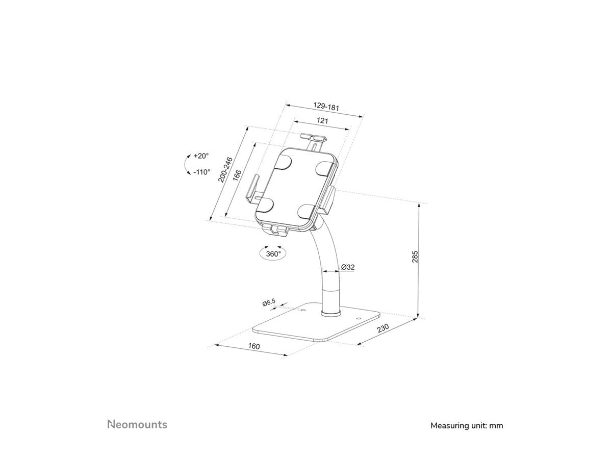 NEOMOUNTS DS15-625BL1 Support de bureau pour tablette 7.9-11p - verrouillable - universel