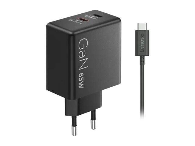LENOVO Dual Power adapter GaN USB-C AC 100/240 V 65Watt output connectors: 2 black