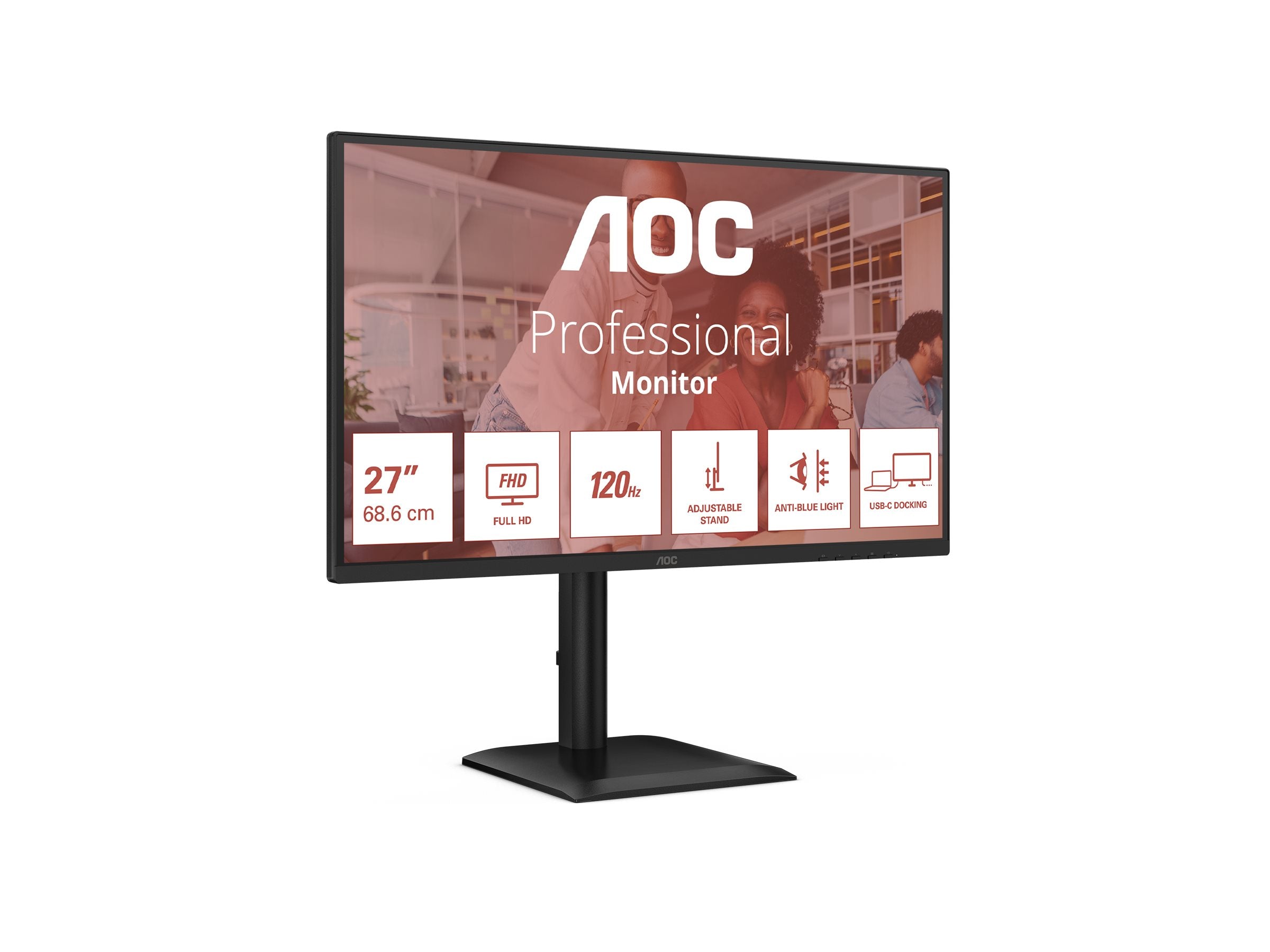 AOC 27E4CV - Écran LED - 27" - 1920 x 1080 Full HD -  @ 120 Hz - IPS - 300 cd/m² - 1500:1 - 4 ms - HDMI, DP, USB-C, RJ45, GAR 5 ans