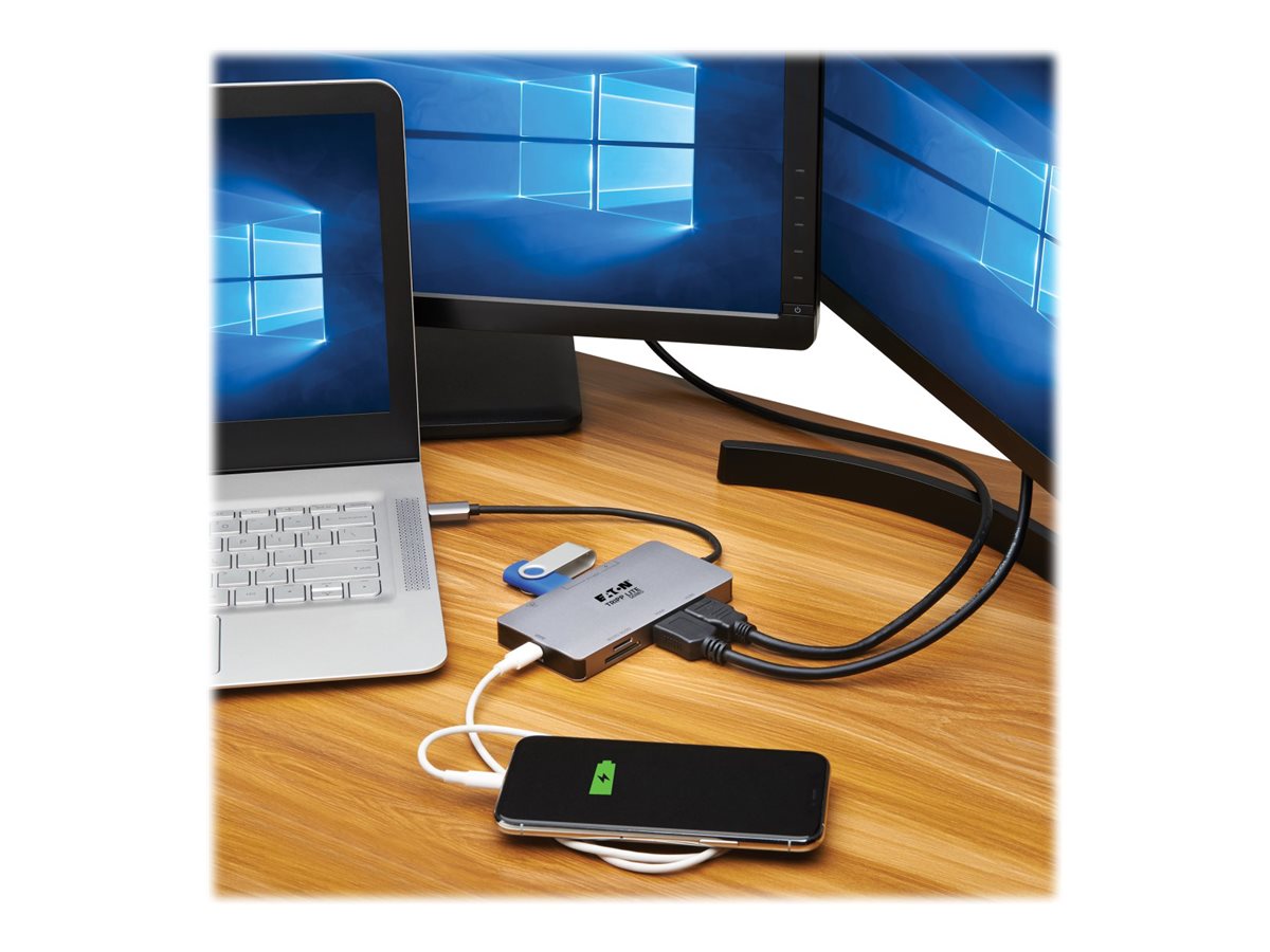 EATON TRIPPLITE USB-C Dock Dual Display 4K 60 Hz HDMI USB 3.2 Gen 1 USB-A Hub GbE Memory Card 100W PD Charging USB-C 2 x HDMI 1GbE