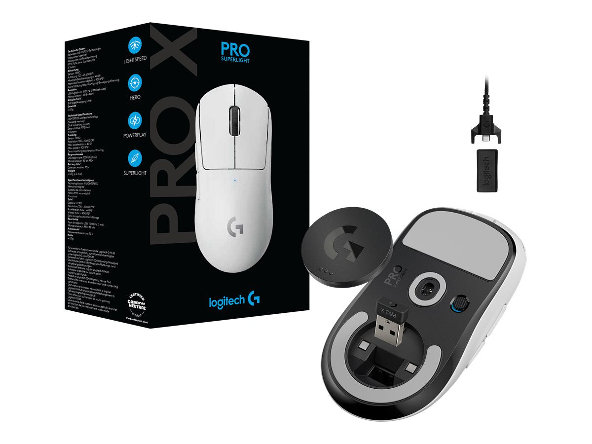 LOGITECH PRO X SUPERLIGHT Wireless Gaming Mouse Mouse optical 5 buttons wireless 2.4 GHz USB LIGHTSPEED receiver white