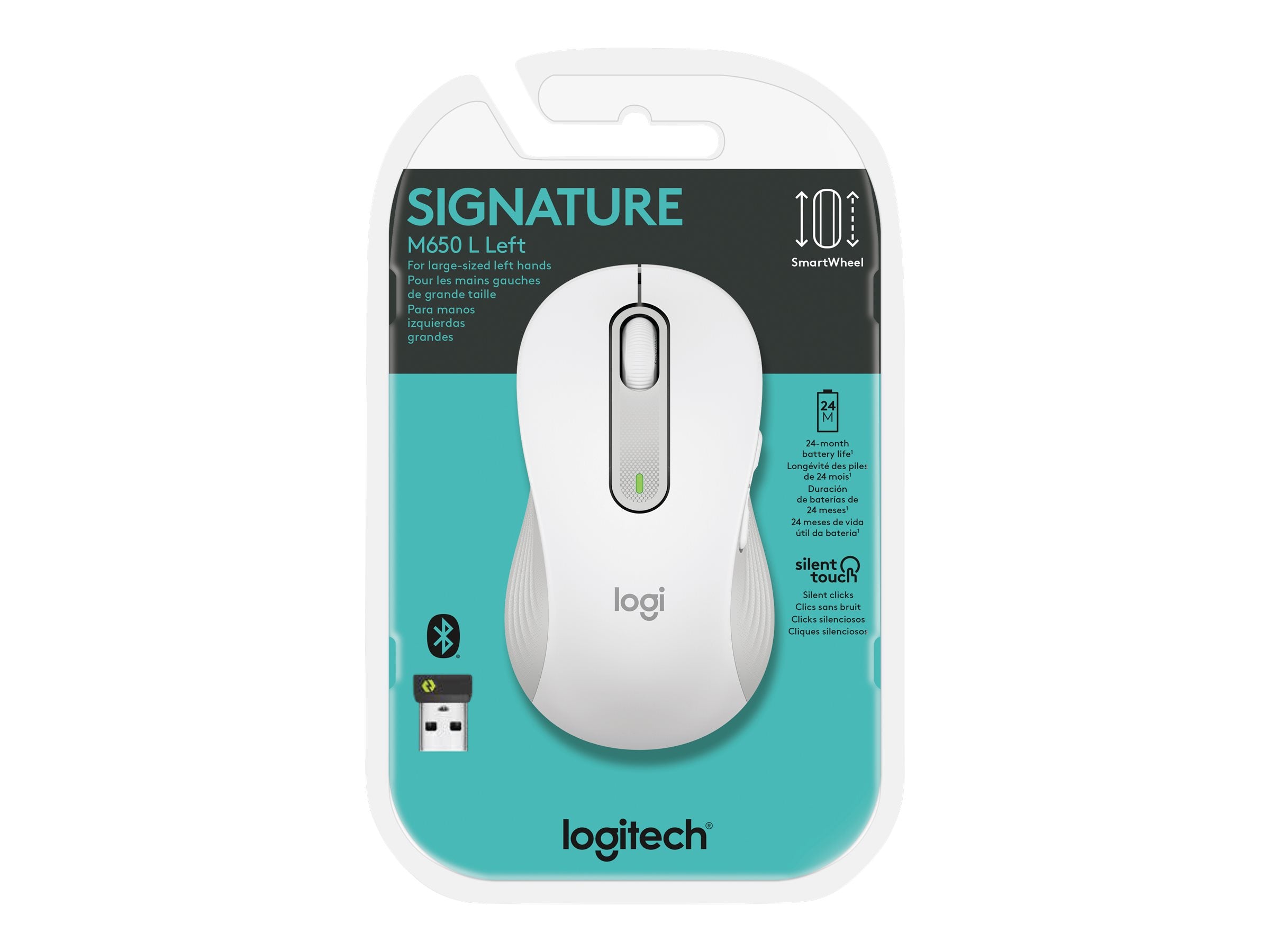 LOGITECH Signature M650 L Mouse large size optical 5 buttons wireless Bluetooth 2.4 GHz Bolt USB receiver off-white