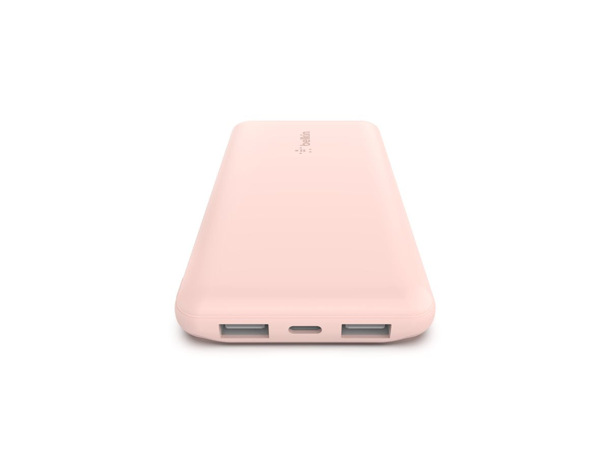 BELKIN Batterie externe 3 ports 10K avec câble USB-A vers USB-C rose