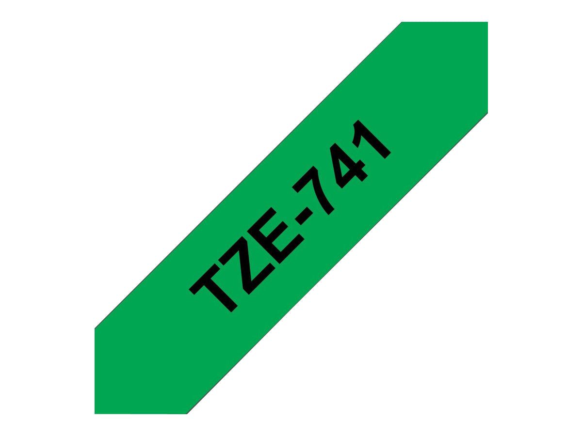 BROTHER P-TOUCH TZE-741 noir sur vert 18mm