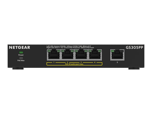 NETGEAR 5PT POE/POE+ GIGE Unmanaged Switch GS305PP