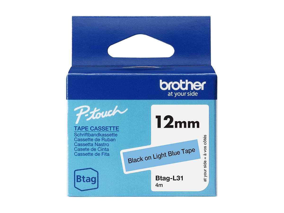 BROTHER 12MM BTAGL31 Ribbon Black on Light Blue