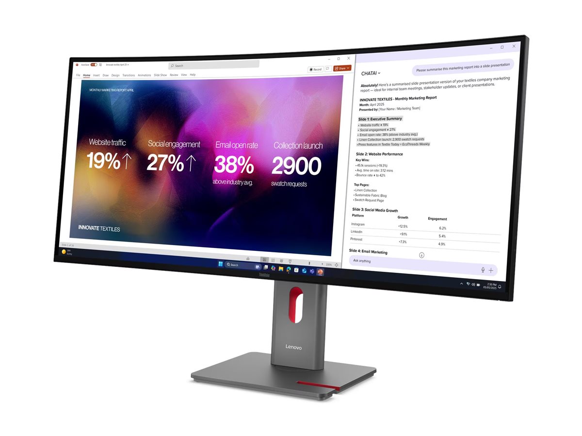 LENOVO ThinkVision P40WD-40 LED Écran curved 40p 39.7p 5120x2160 5K 120Hz IPS HDR10 Thunderbolt 4 HDMI DisplayPort speakers
