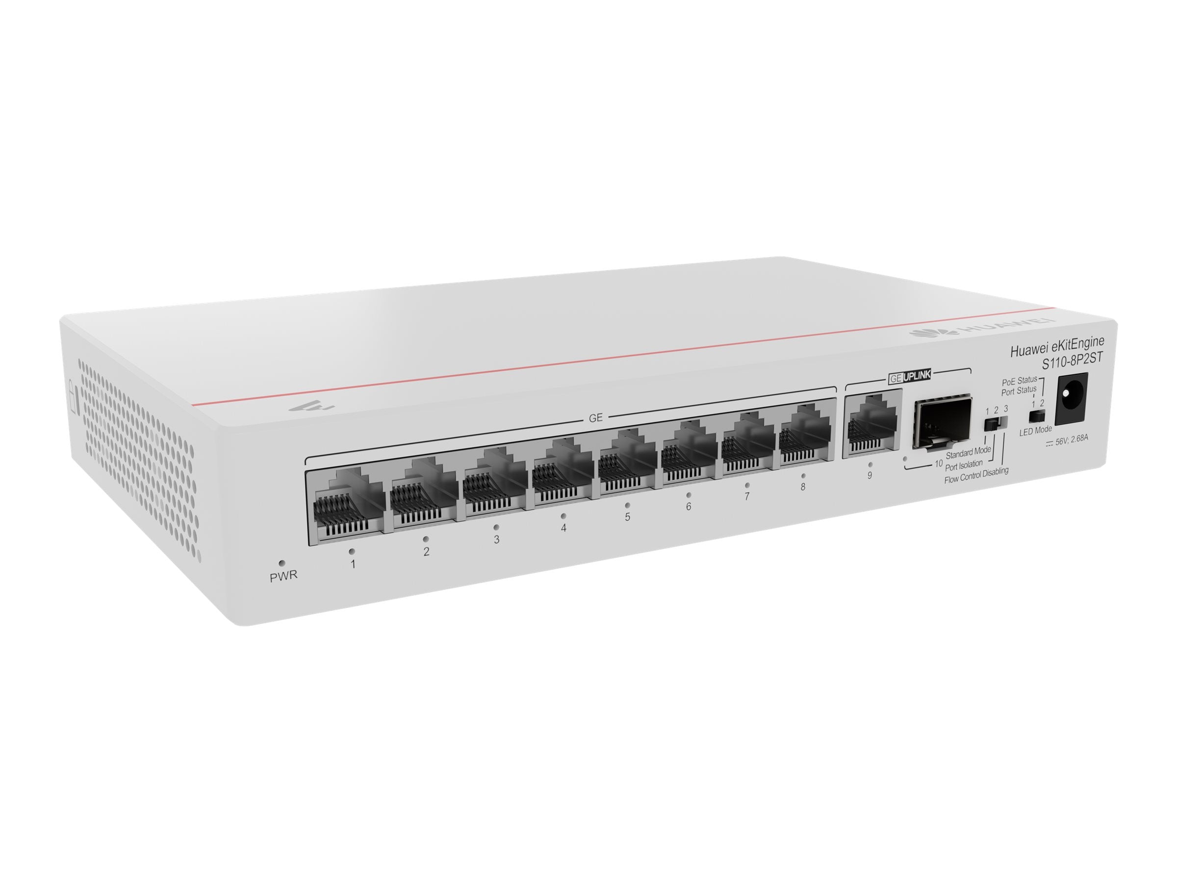 Huawei Switch S110-8P2ST (8*GE ports (124W PoE+), 1*GE SFP port, 1*GE port, AC power, power adapter)