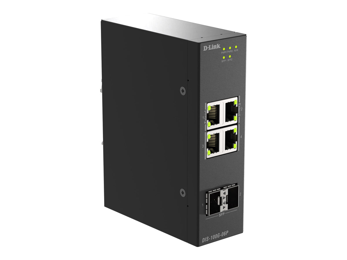 D-LINK DIS-100G-06 6-Port Gigabit Industrial Unmanaged Switch 4x 100/1000 Rj45 2x 100/1000M SFP