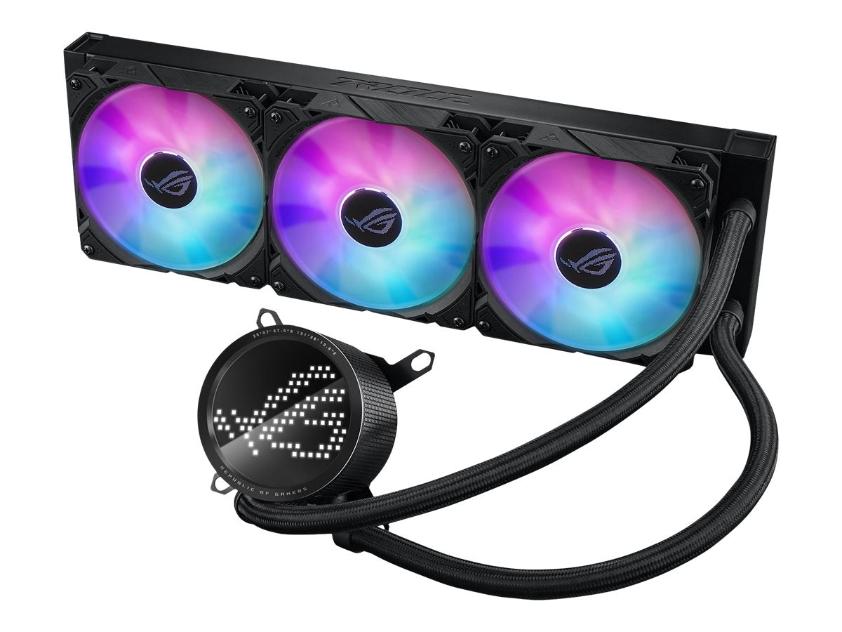 ASUS ROG RYUO III 360 ARGB all-in-one CPU liquid cooler with Asetek 8th gen pump solution and Anime Matrix LED Display