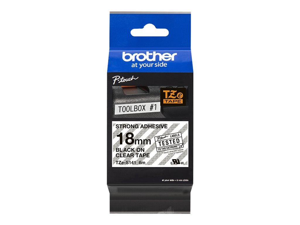 BROTHER P-TOUCH TZE-S141 noir sur clear 18mm extra gluey