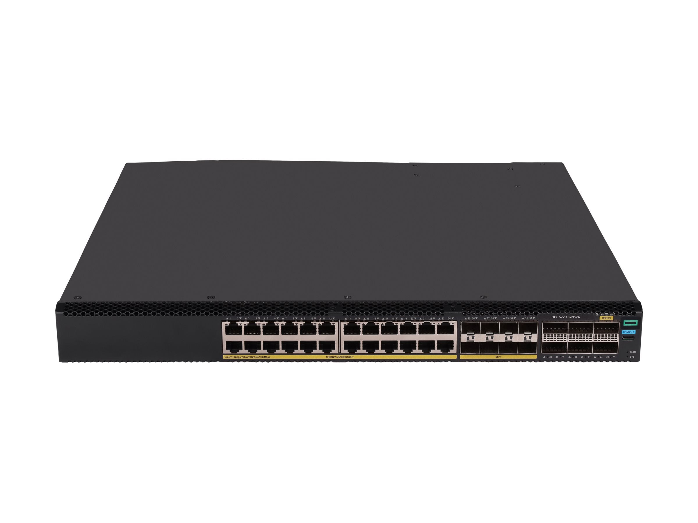 HPE Networking Comware Data Center Switch 24p 10GBASE-T 8p SFP+ 1G/10G 6p QSFP28 100G 5720