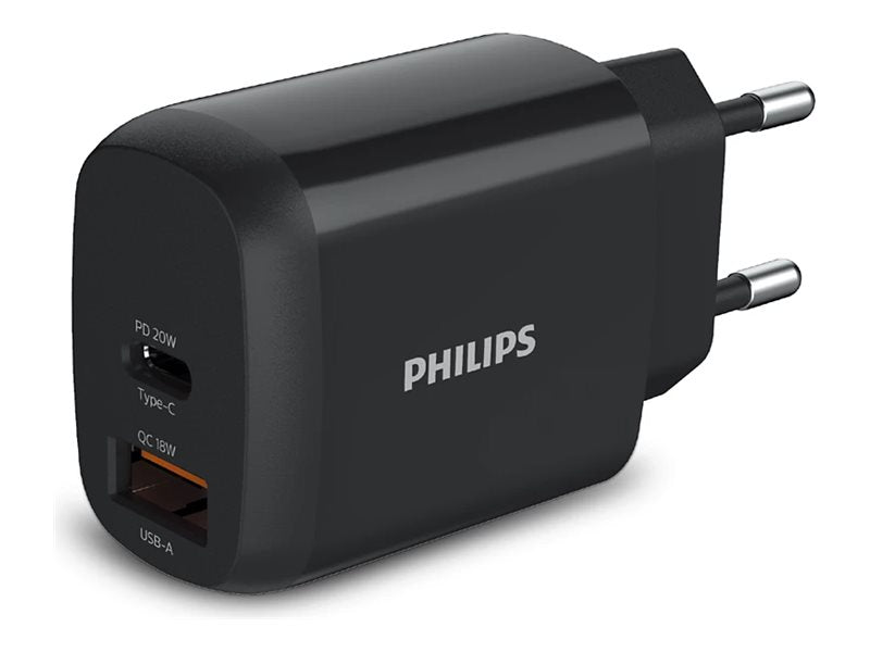 PHILIPS Chargeur secteur 18W 1 port USB Type C et 1 USB-A
